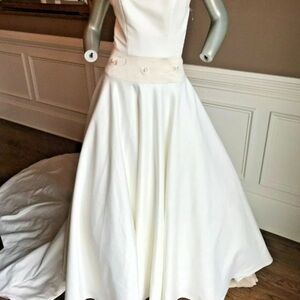 MOONLIGHT Satin Wedding Dress Sz 6 champagne beige